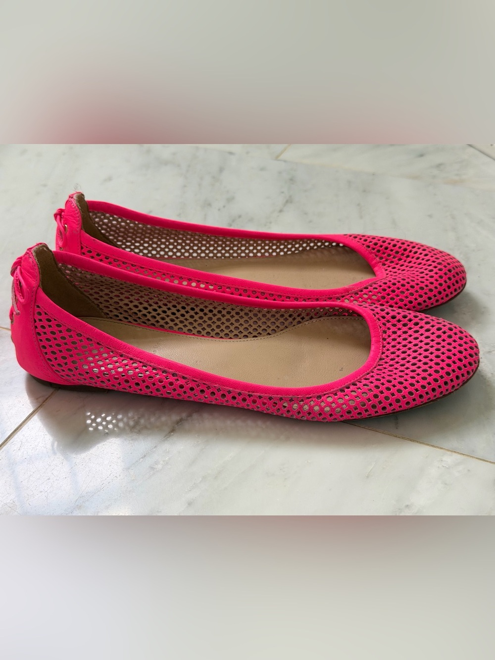 J. Crew Neon Pink Perforated Ballet Flats